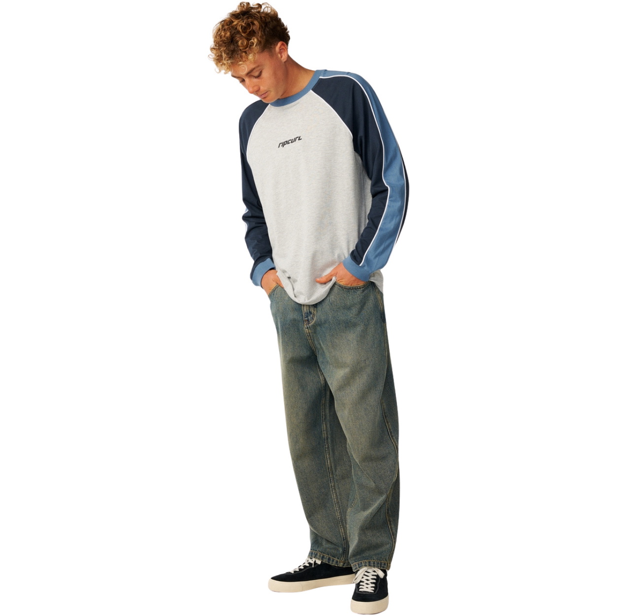2026 Rip Curl Mens Archive Sandman Panel Long Sleeve T-Shirt 13CMTE - Grey Marle